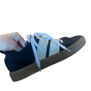 James Perse Navy and White Suede Low-Top Sneakers